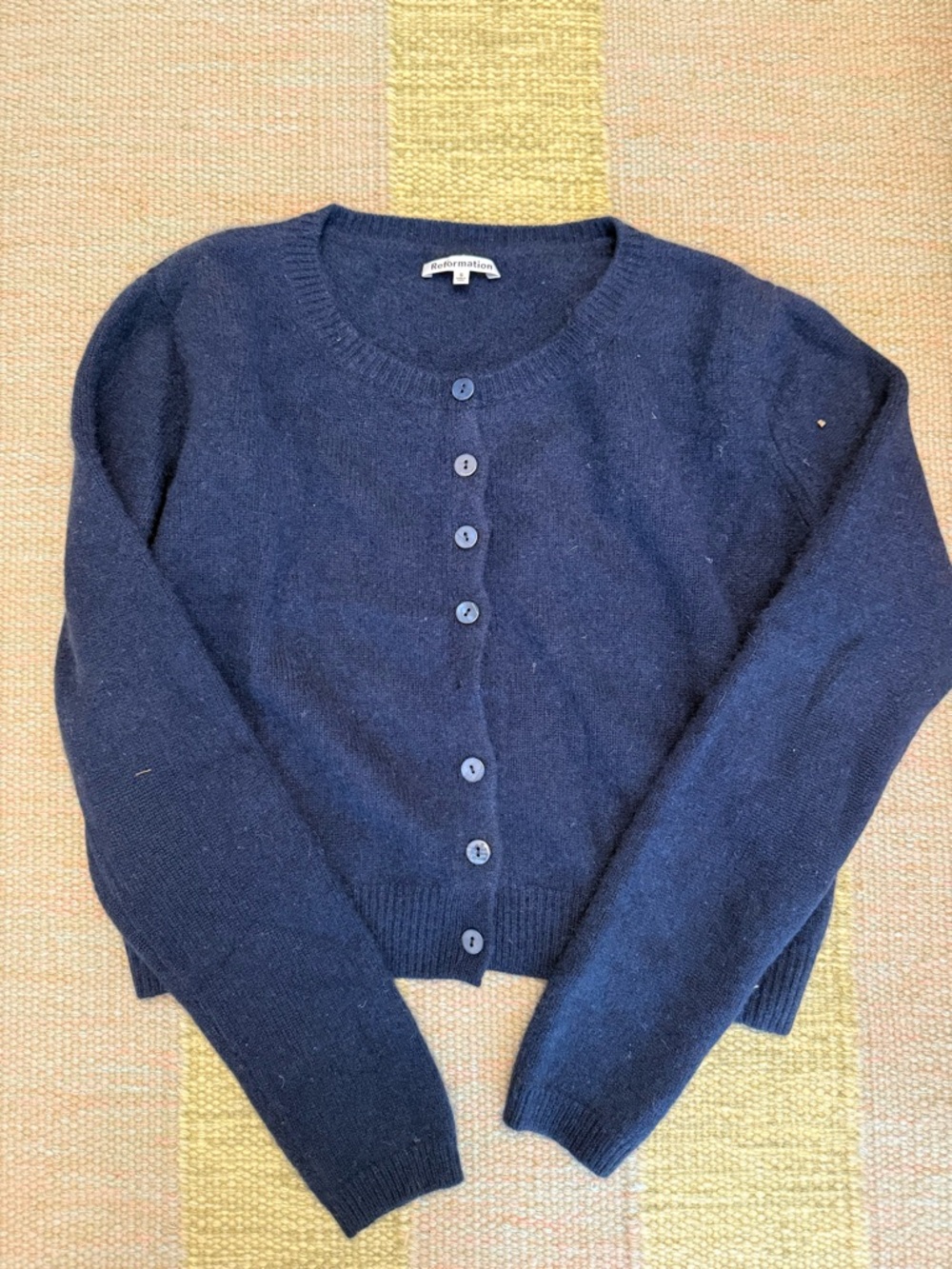 Reformation Navy Button-Up Crewneck Cardigan